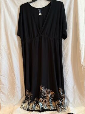 Swimsuits for all Black V-Neck Maxi Dress w/ Metallic Silver Palm Print, 22/24
